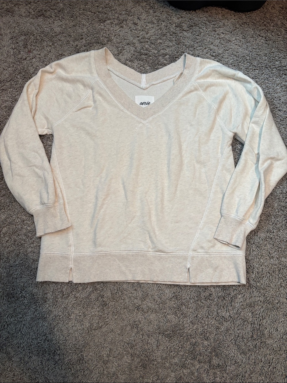 aerie Cream V-Neck Pullover Sweater